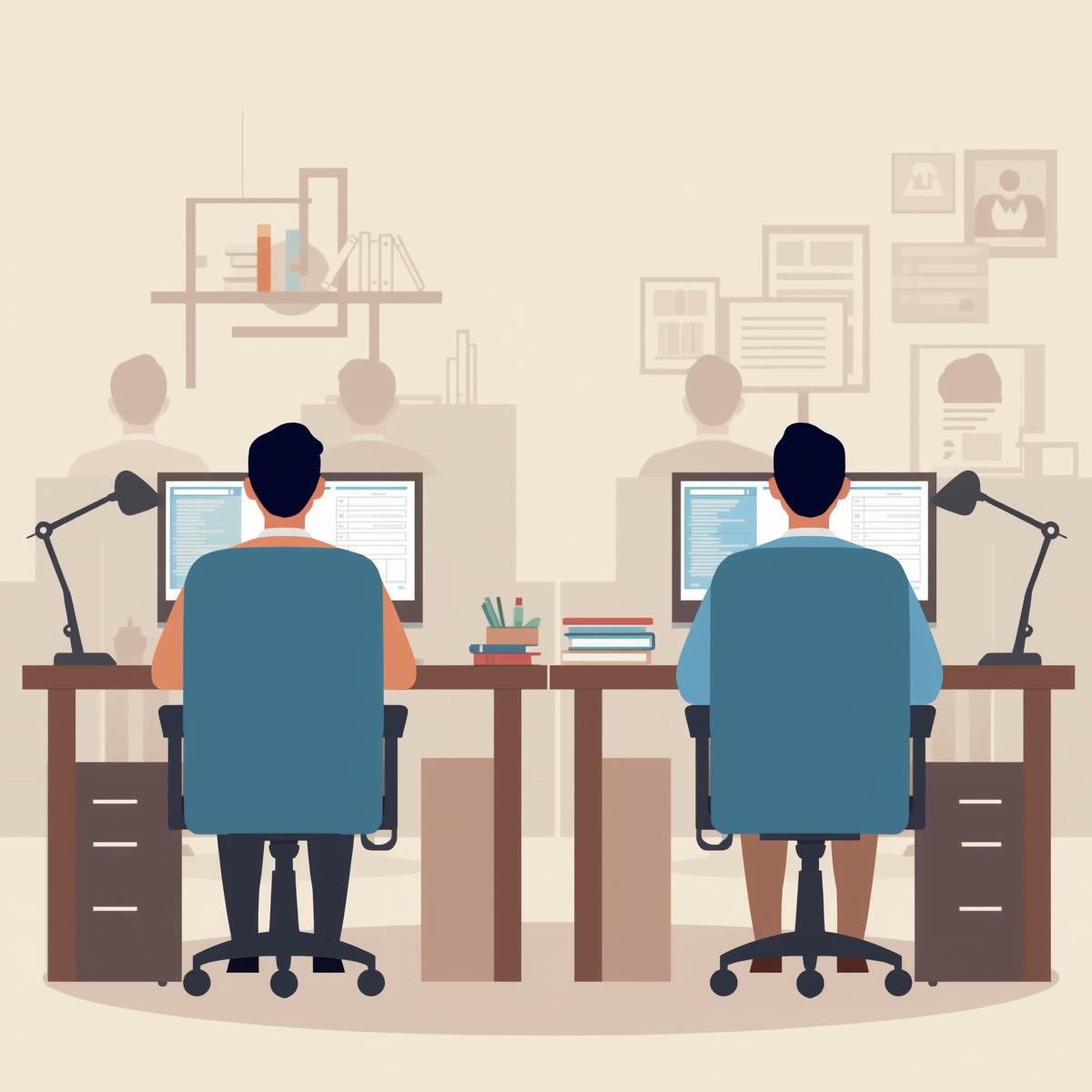 Illustration of two colleagues working at desks