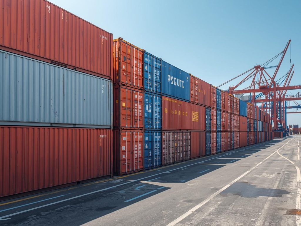 Shipping containers stacked at a port